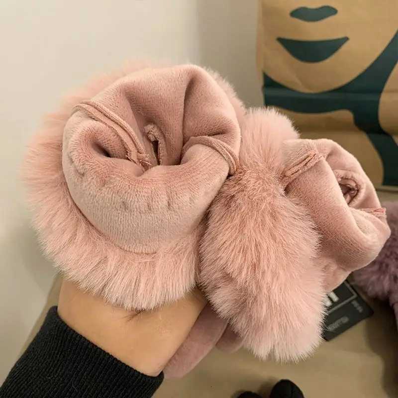 Women Winter Keep Warm Plush Wrist Fingertips Clamshell Touch Screen Gloves Fashion Elegant Retro Luxury Drive Cycling Thicken Y251211