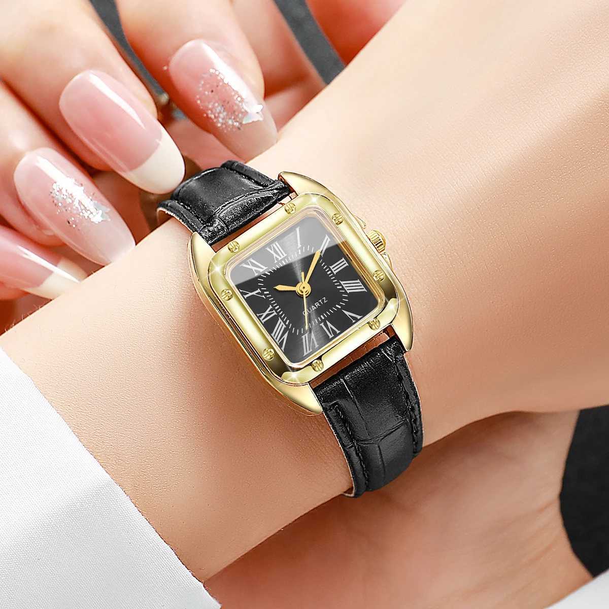 Fashion Square Women Leather Strap Wristwatches Casual Roma Dial Quartz Watch For Ladies Clock Relogio Feminino Without Box Y251212