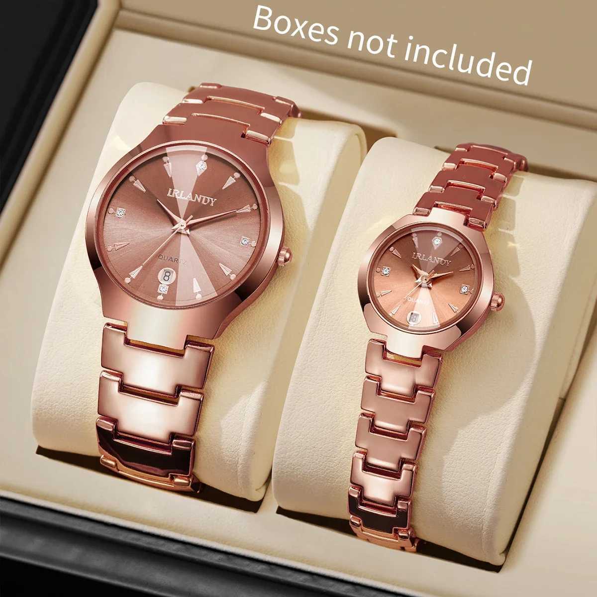 2PCS/Set Fashion Couples Watches Luxury Steel Band Men Calendar Watch Women Quartz Wristwatch Clock Gift Without Box Y251212