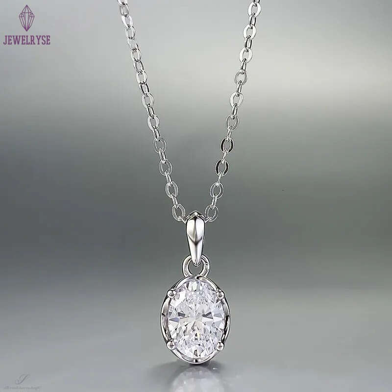 Fine Jewelry Oval Pendant Simple Real 925 Sterling Silver White Moissanite Diamond Party Elegant Party Women Clavicle Beach Necklace