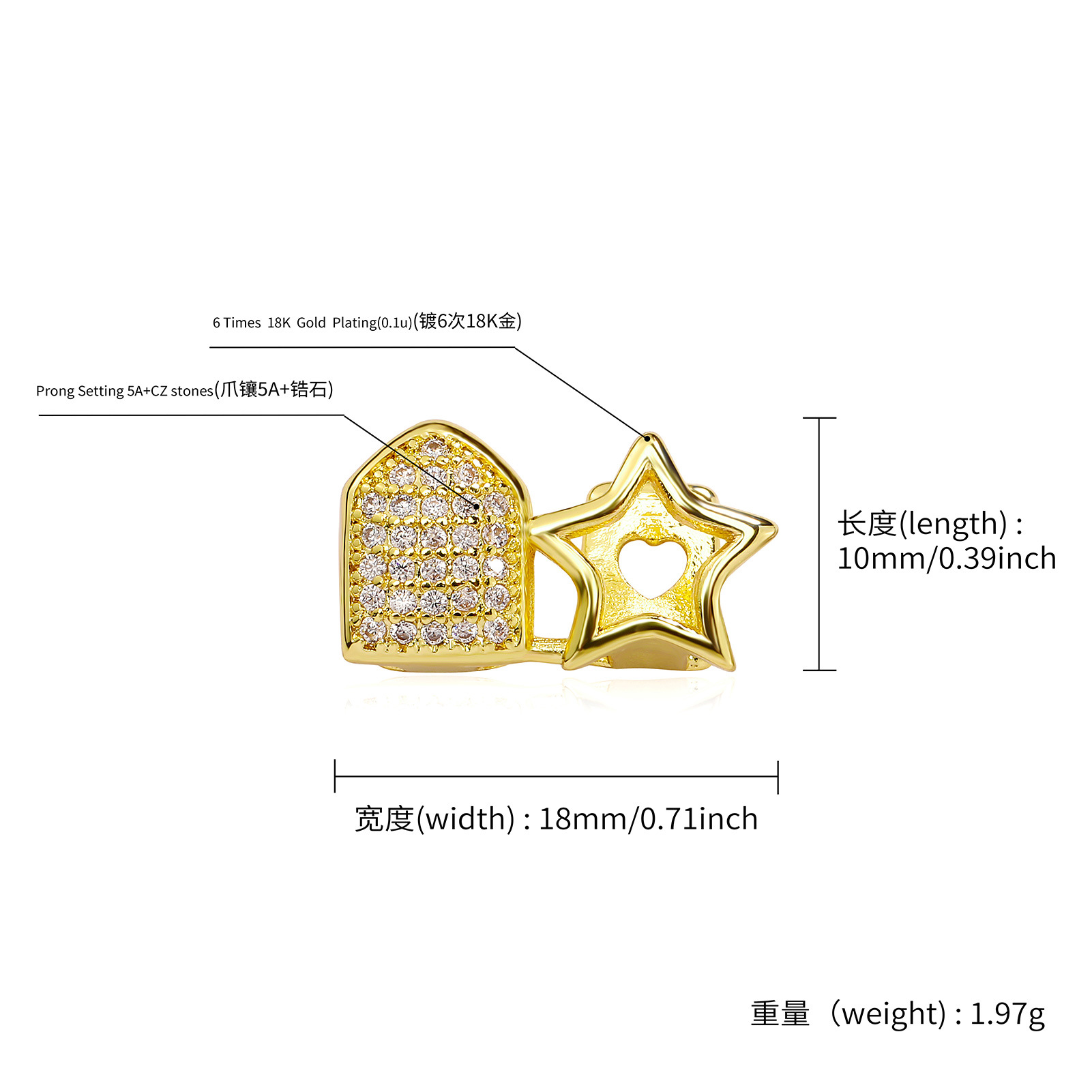 Hip Hop Diamond Teeth Grillz 18K Real Gold Single Double Braces Punk Dental Mouth Fang Fake Grills Tooth Cap Cosplay Halloween Costume Rapper Body Jew