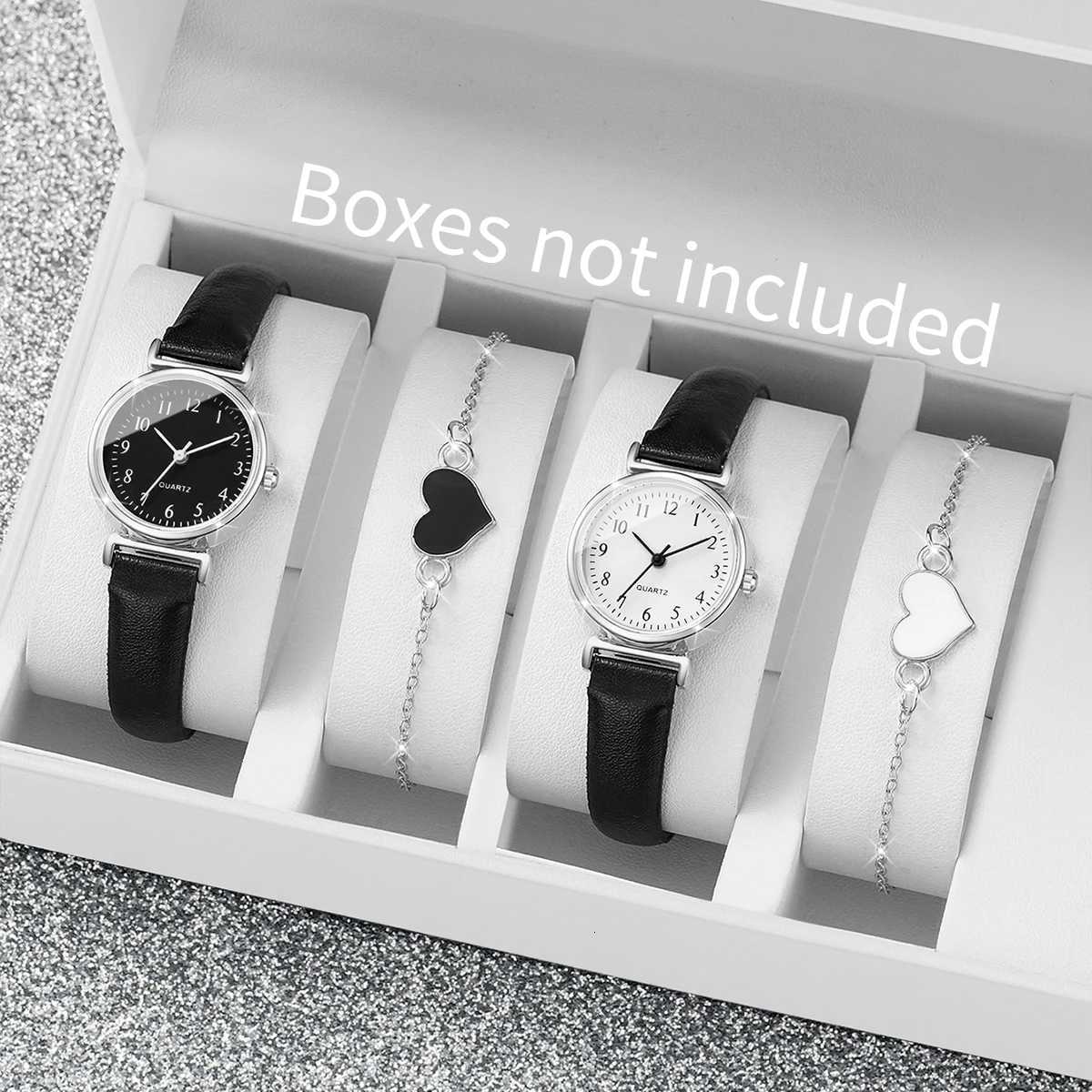4PCS Fashion Women Leather Strap Quartz Watches Casual Arabic Dial Watch Heart Bracelet Set Reloj Mujer Without Box Y251212