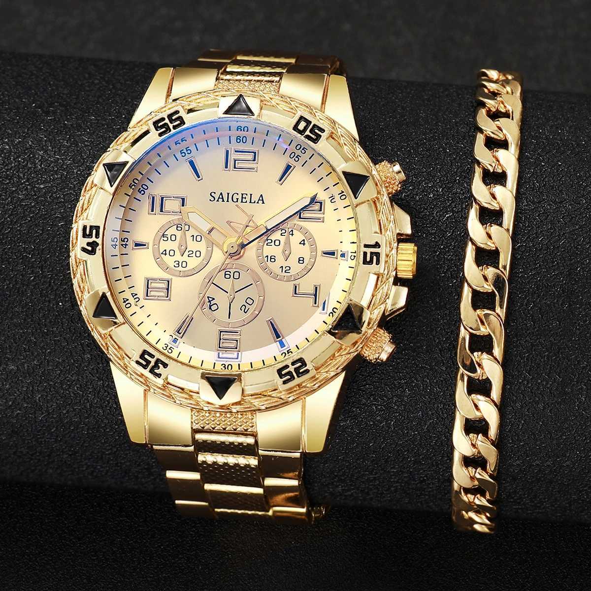 2PCS Fashion Stainless Steel Men Quartz Watch Luxury Men Business Watches Bracelet Set Relogio Masculino Without Box Y251212