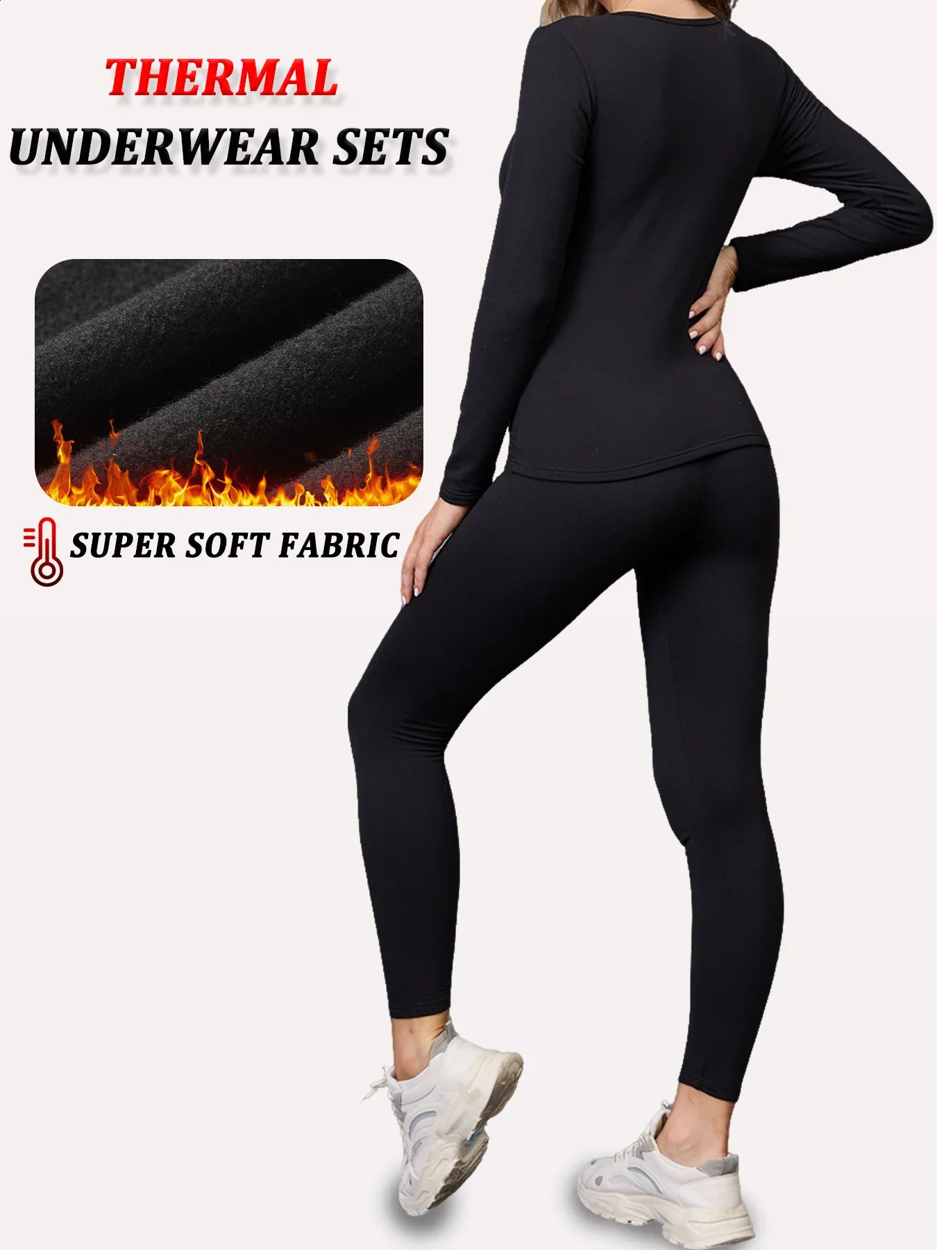 2 Pack Thermal Winter Underwear Sets for Women Super Soft Fleece Lined Top and Bottom Loungewear Pajama Cold Weather 251203