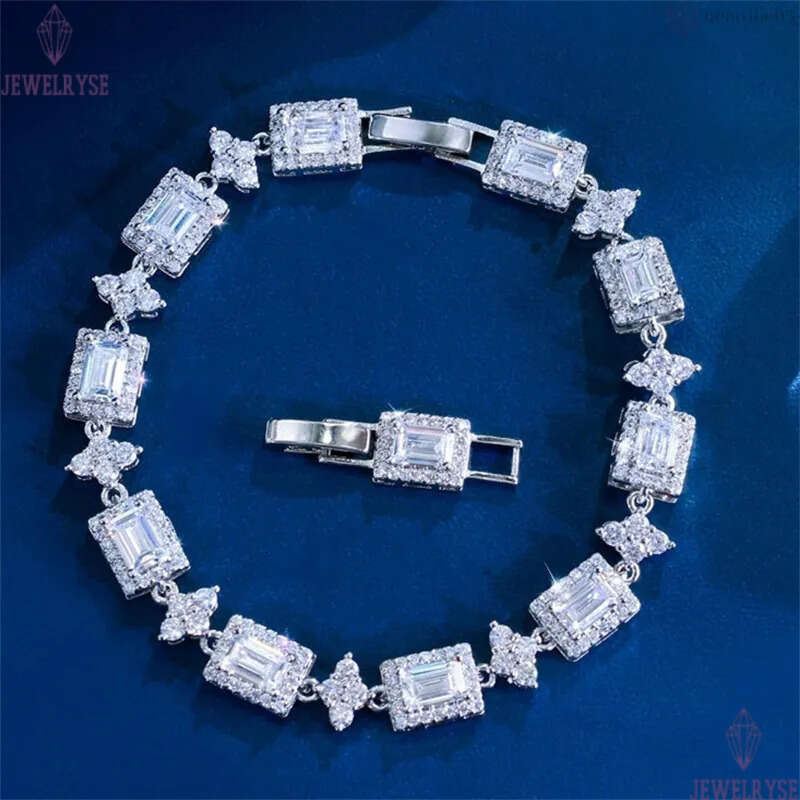 luxury exquisite square AAA cubic zirconia designer bracelet for woman chian silver diamond charm wedding engagement bracelets jewelry women party gir