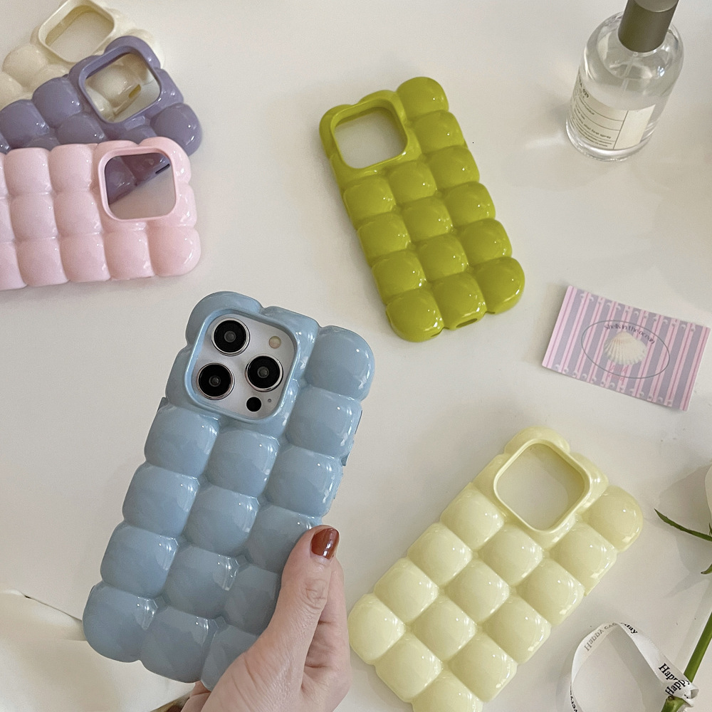 Solid Color Puff Egg Waffle Phone Compatible with iPhone 16 Apple 17 Pro Max 3D 15 Niche 14 Soft Case