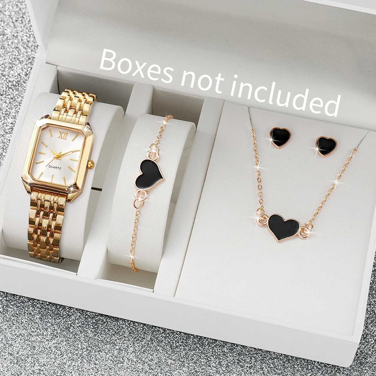 2/3/4/5PCS Fashion Rectangle Roma Dial Ladies Wristwatch Women Quartz Watches Jewelry Set Reloj MujerWithout Box Y251212