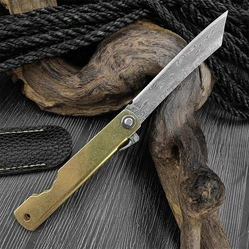 Mini Japanese Folding Knife, Vg10 Damascus Steel Blade, Copper Handle, Ideal for Camping Outdoor Fishing Daily Carry Tool, Survival Tools - view 7