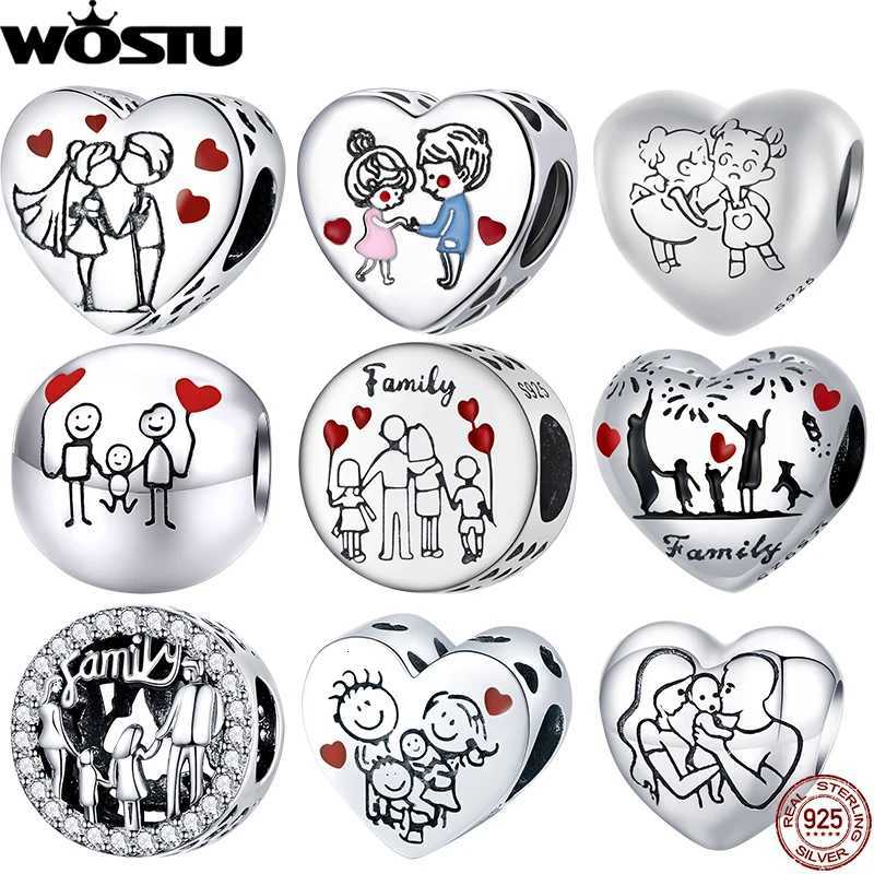 WOSTU 925 Sterling Sier Family Charm Plated Platinum Beads Fit Bracelet Pendant Mother DIY Jewelry Y251212