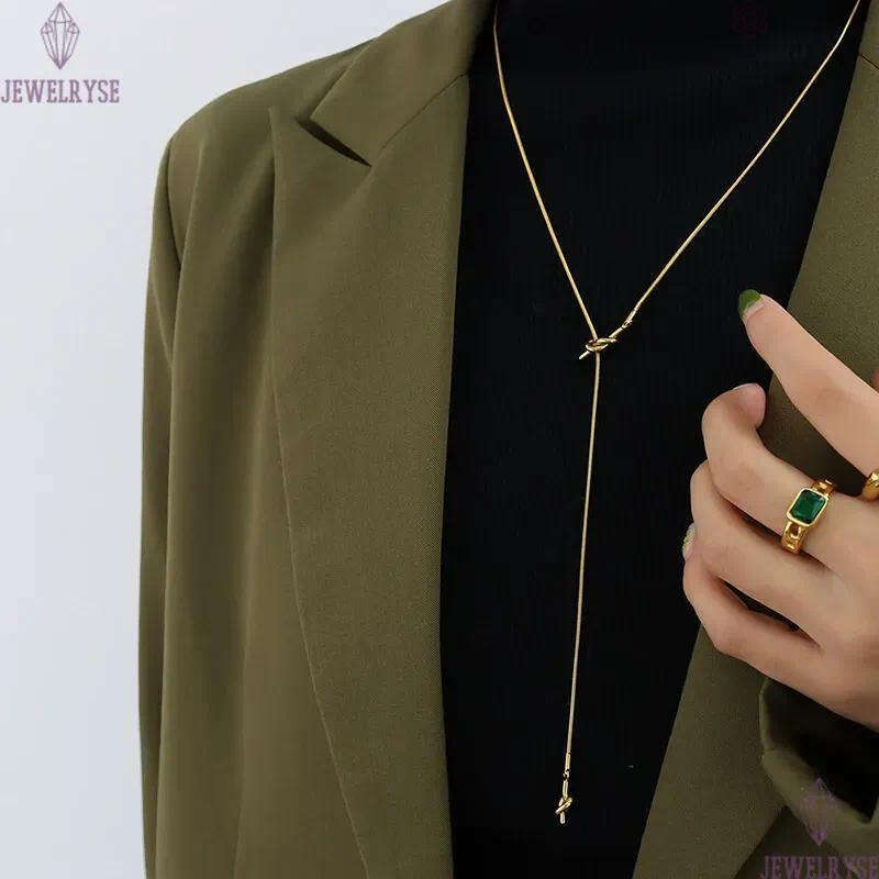 punk gold long knot chain necklace designer for woman stainless steel silver chains necklaces 65cm daily outfit fashion women jewelry birthday friend 