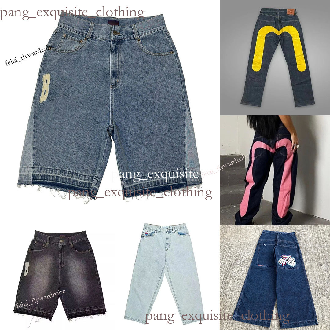 Men's Jeans Street Harajuku Fashion evisujeans American Retro Letter Embroidered Denim Shorts High Boys Casual Loose Straight Pants Men ec