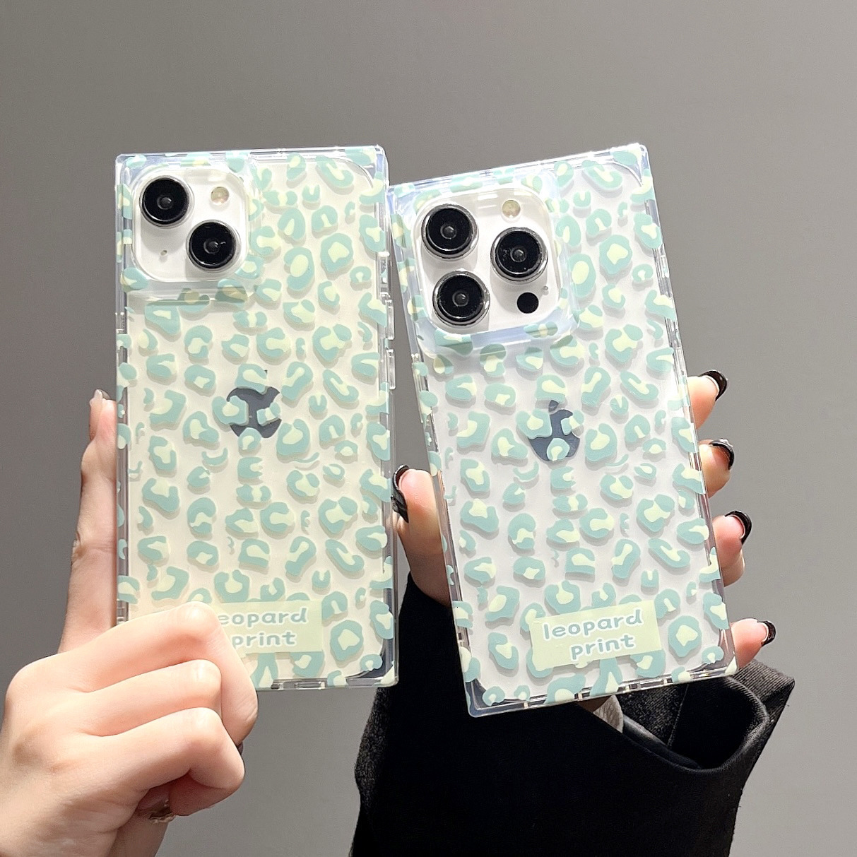 American Transparent Green Leopard Pattern Suitable for iPhone 16 Pro Max Phone Case Apple 17 Square Glossy 15 Protective Cover
