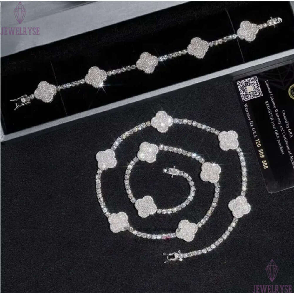 S925 Silver 2025 Latest Trend Four Leaf Clover Tennis Bracelet Factory Price Moissanite Bracelets Bangles High Quality