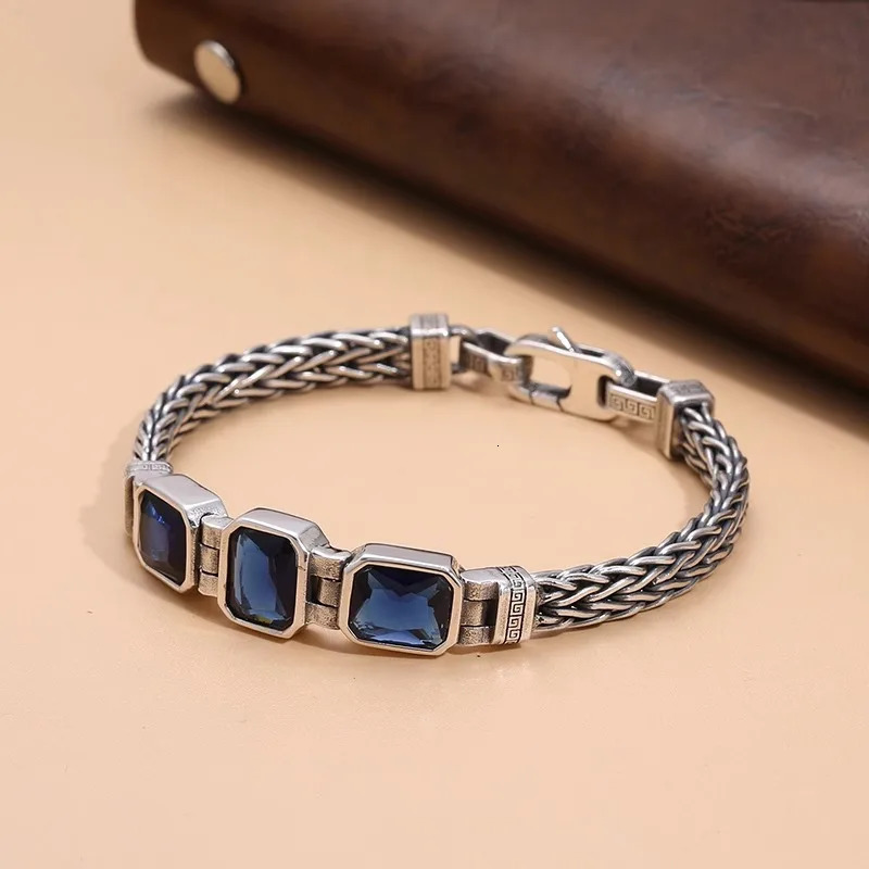 HX Silver Color Couples Handmade Woven Bracelet Made Old 5MM Vintage Bracelet Mens Personalized Jewelry 251210
