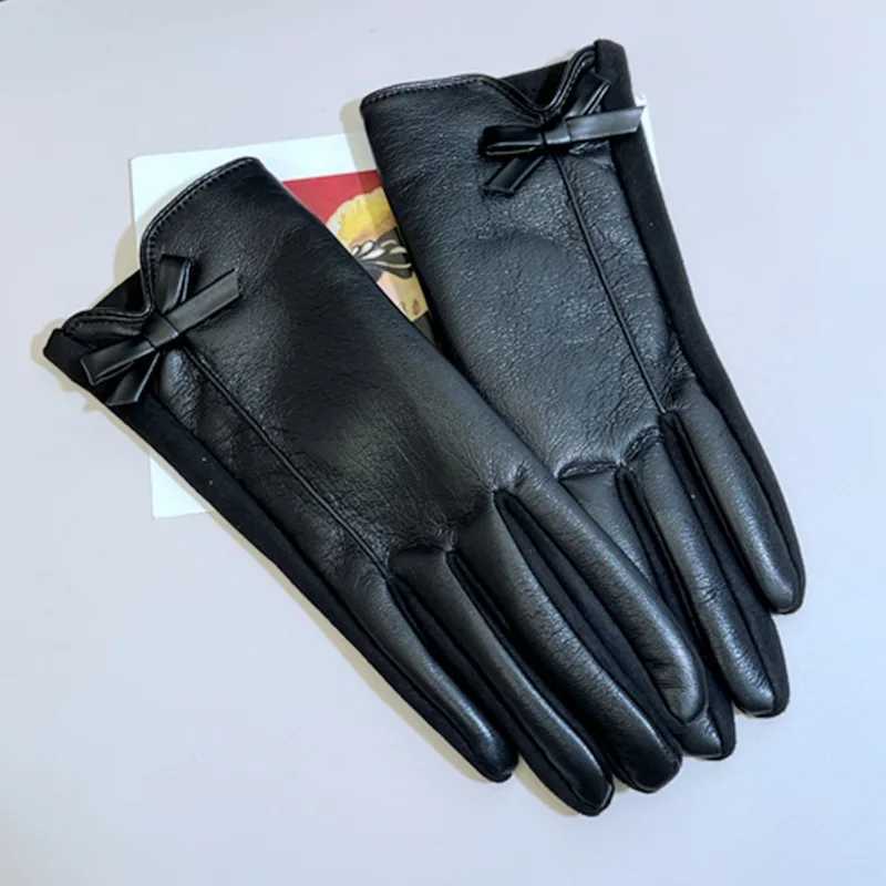 Womens Winter PU Leather Gloves Touchscreen Texting Warm Driving leather Gloves with Bow for Outdoor Y251211