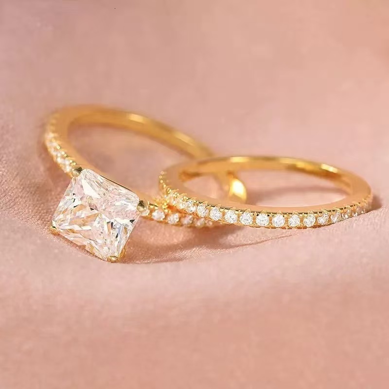 Unique Design 18K Gold With 3ct D Color Princess Cut Moissanite Diamond Ring Gemsmetone Jewelry Engage Ring