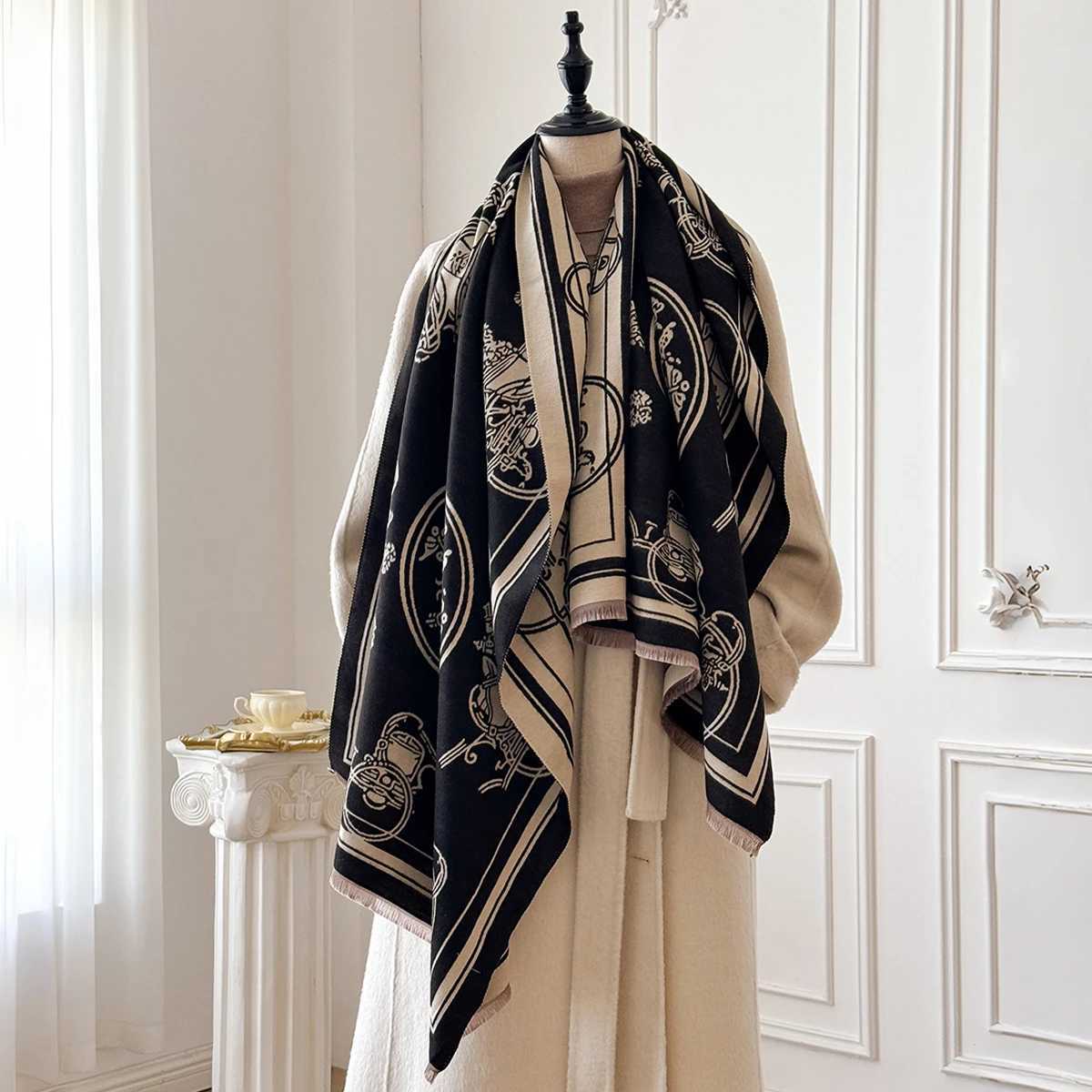 Winter Warm Cashmere Jacquard Scarf New Design Horse Carriage Pattern High Quality Womens Thicken Wrap Shawl Ladies Wool Y251211