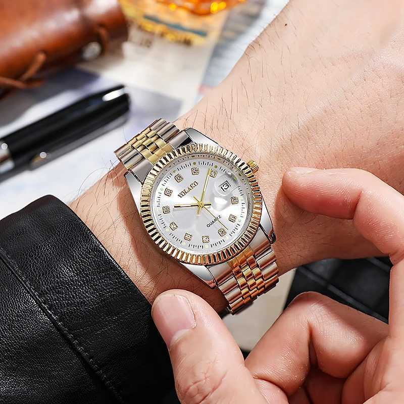 New Fashion Luxury Brand Watches Mens 2021 Golden Full Steel Quartz Wrist Watch For Men Date Business Clock Relogio Masculino Y251212