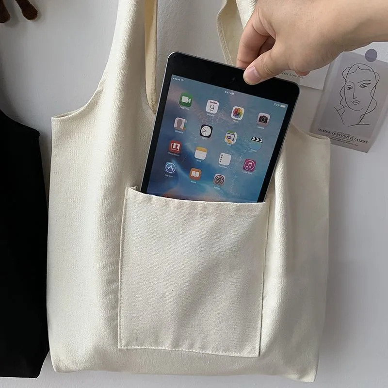Womens Shopping Bags Canvas Commuter Vest Bag Cotton Cloth White Black Series Supermarket Grocery Handbags Tote School Bag 251225