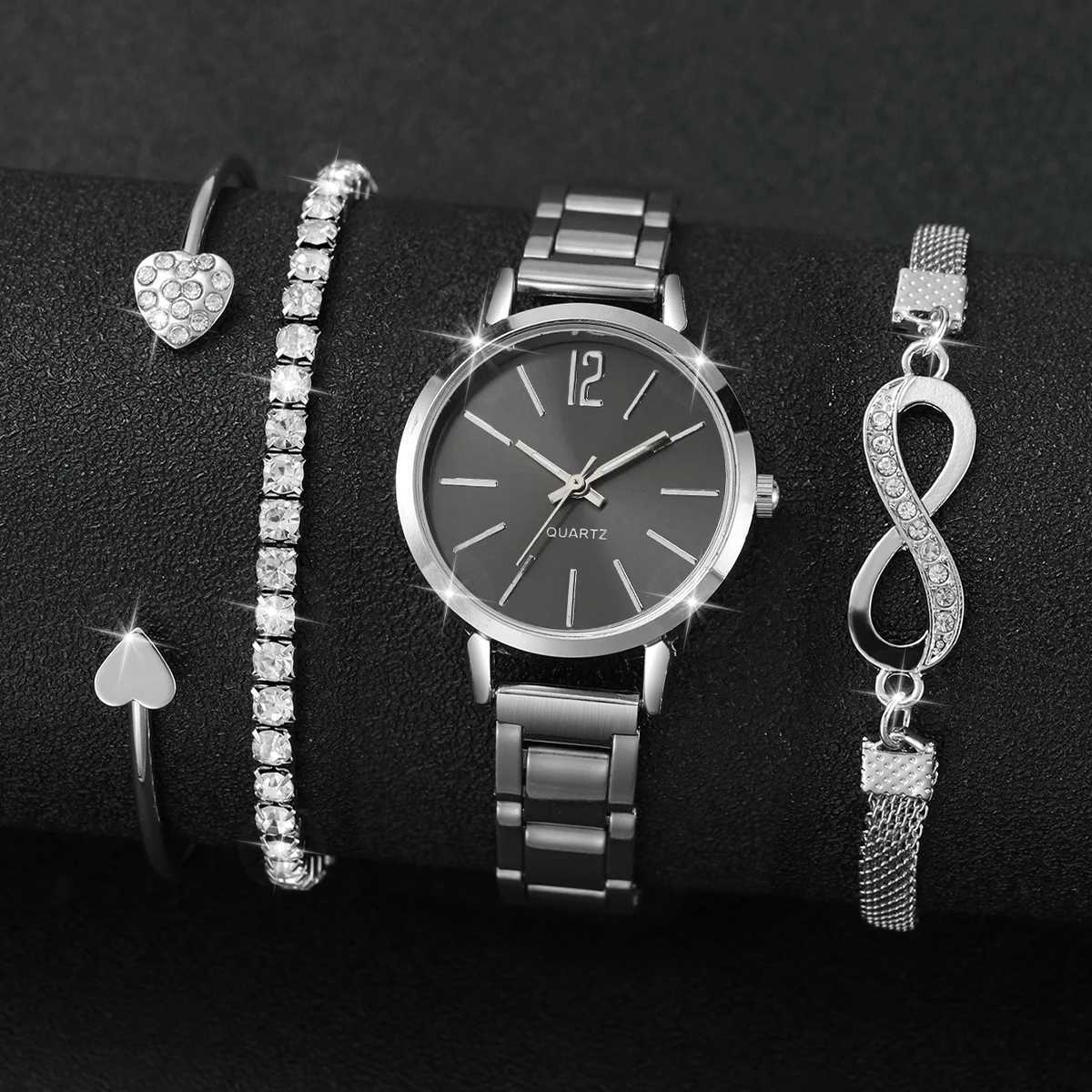 4PCS/Set Fashion Arabic Dial Women Quartz Watch Casual Ladies Wristwatch Rhinestone Bracelets Set Reloj Mujer Without Box Y251212