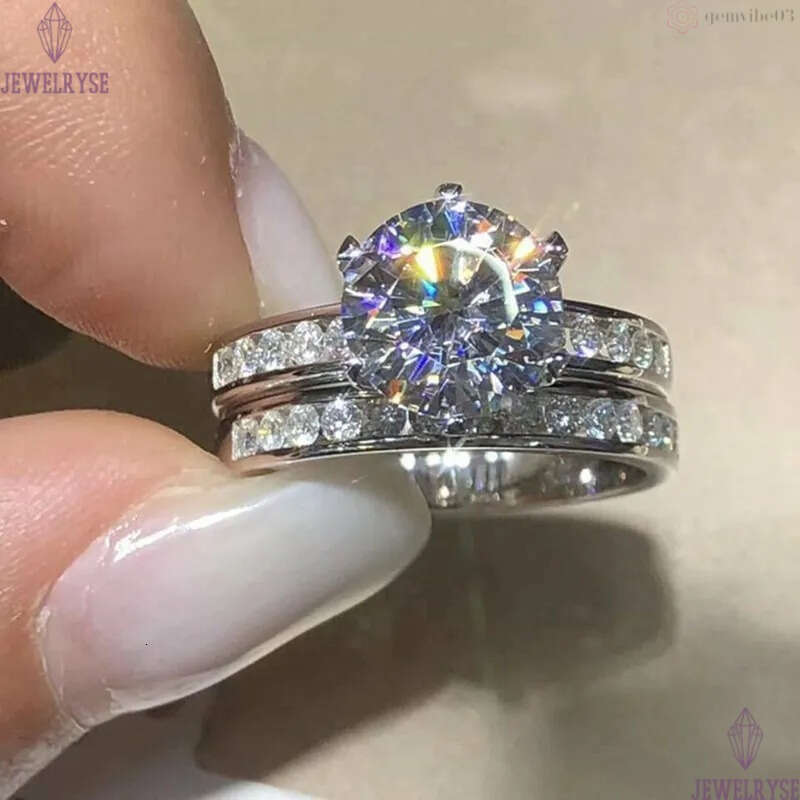 2024 Choucong Six Claw Wedding Rings Classical Jewelry 925 Sterling Silver Fill Large Round Cut 5A Cubic Zircon CZ Diamond Women Couple Bridal Ring Se