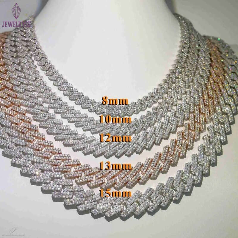 necklace moissanite chain Wholesale price vvs 2 rows miami gold cuban chain 925 sterling silver diamond cuban