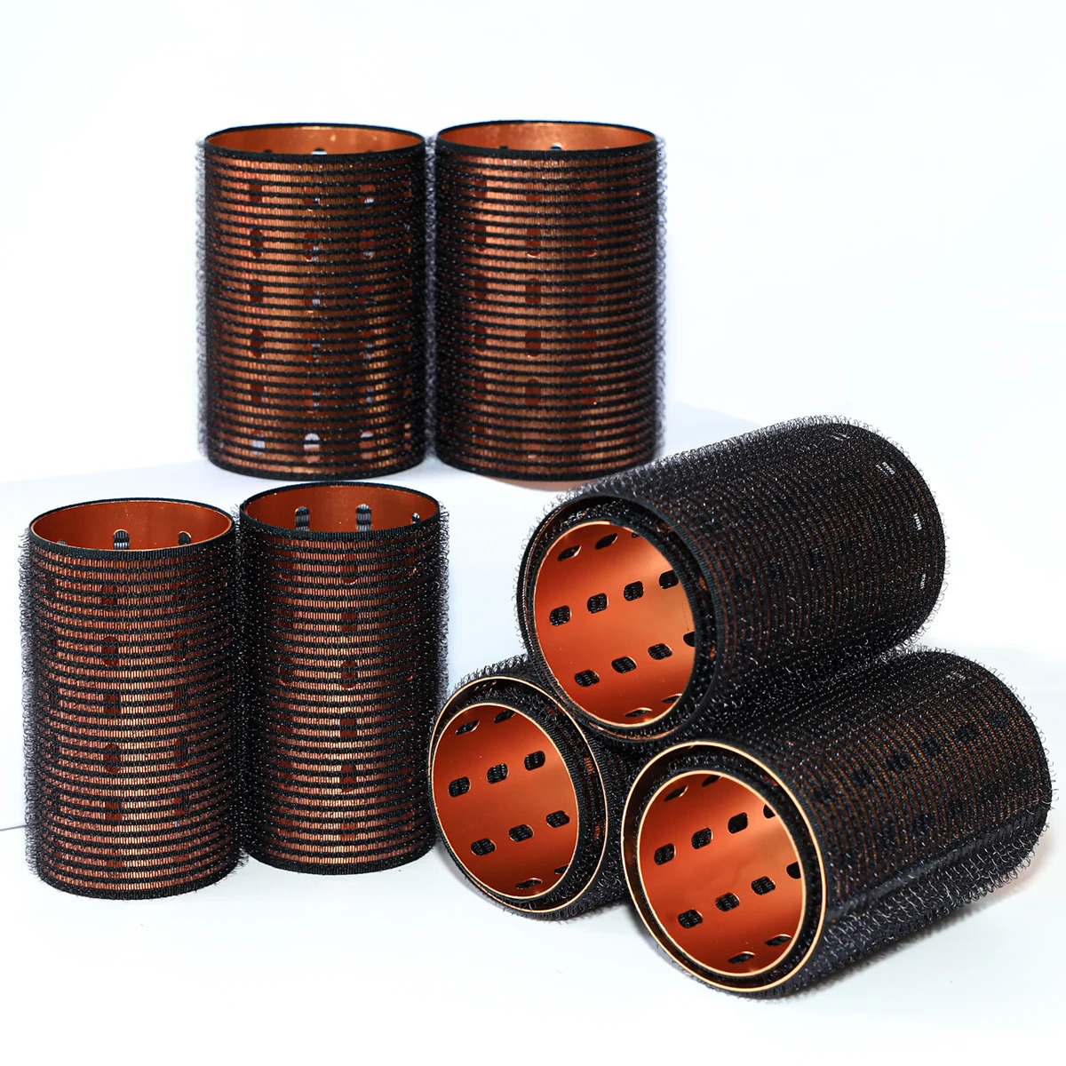 6pcs Large Roller Set Hook Loop Aluminium Rose Gold Core Self Grip Rollers Ceramic Thermal Volume Curler 90mm 1934 251210