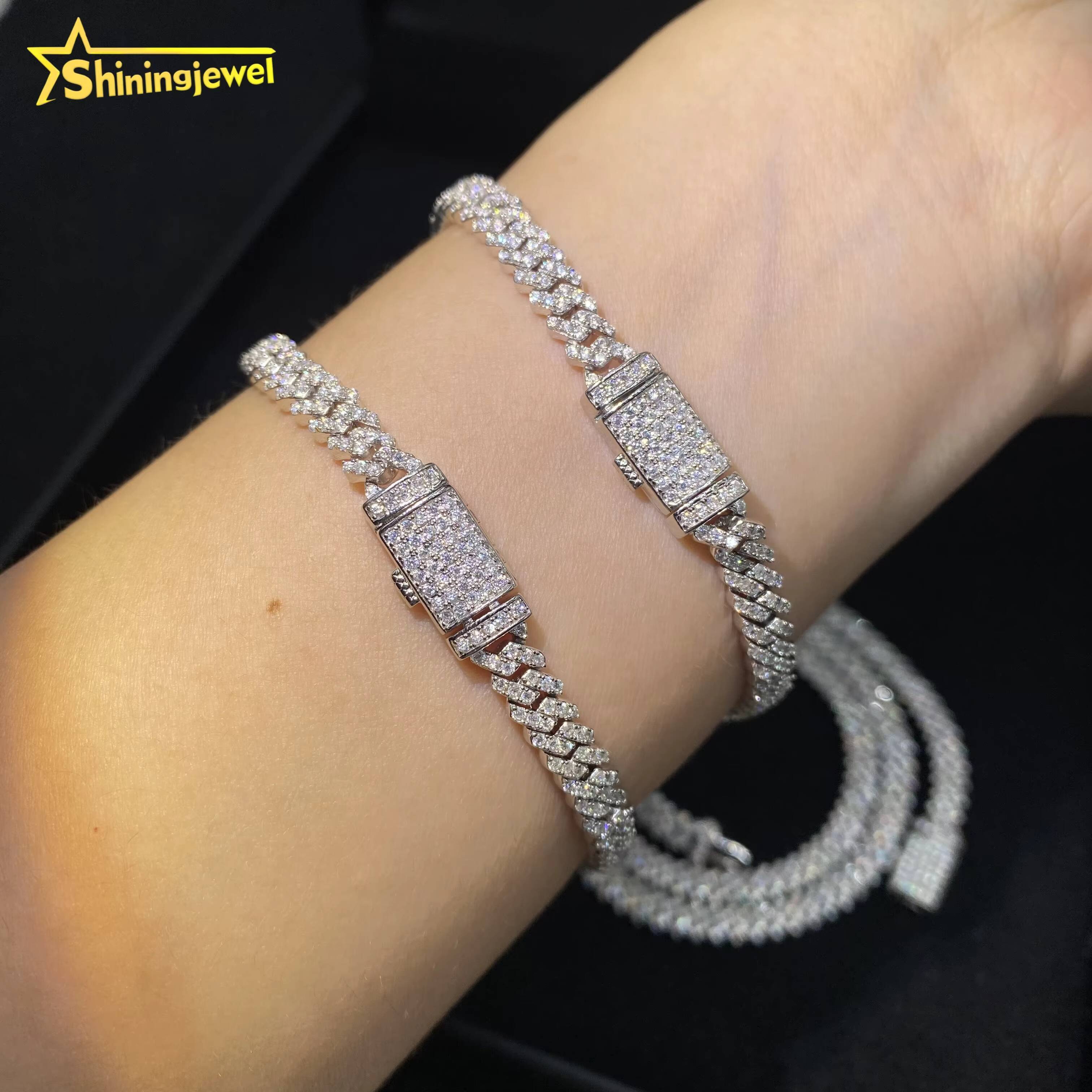 5mm Iced Out Fine Hip Hop Jewelry Necklace Solid 925 Silver VVS D Moissanite Cuban Link Chain Bracelet Pass Diamond Tester