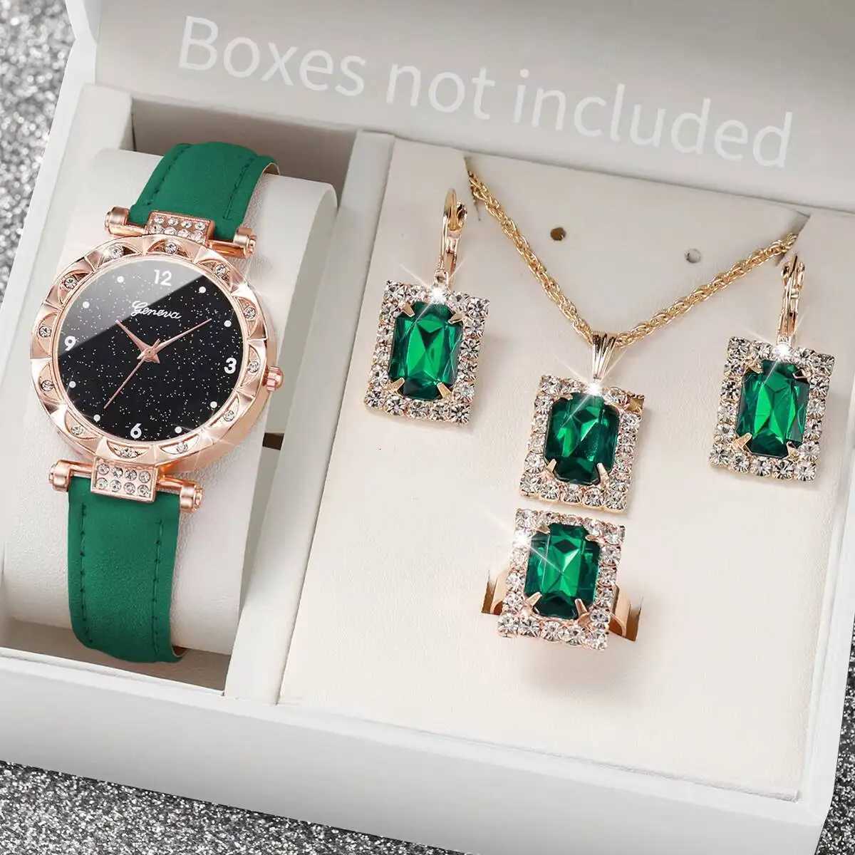 5PCS/Set Fashion Rhinestone Womens Watch Leather Strap Ladies Quartz Wristwatches Diamond Jewelry Set Reloj MujerWithout Box Y251212