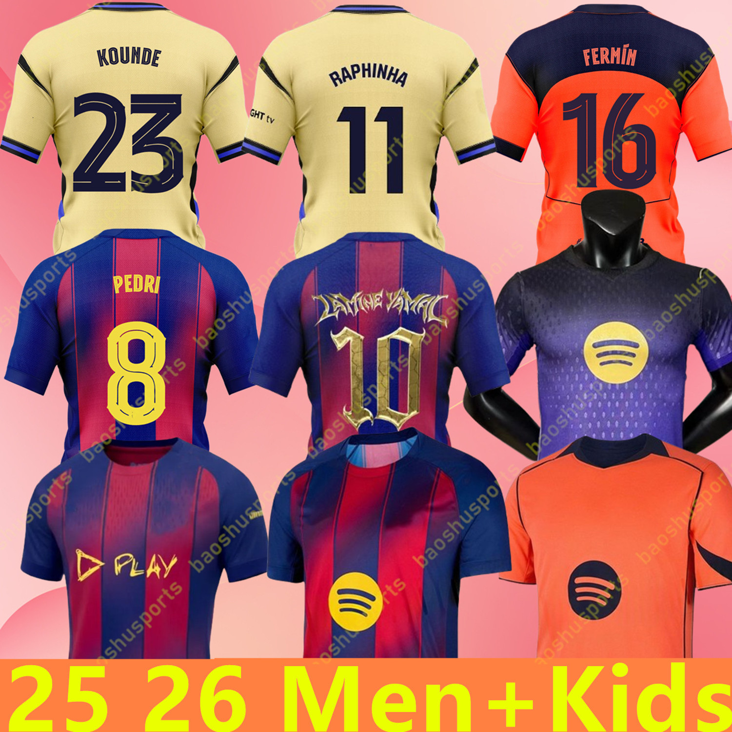 25 26 LAMINE YAMAL PEDRI GAVI Soccer Jersey RAPHINHA KOUNDE FERMIN Camiseta De Football Shirt OLMO BALDE F. DE JONG 2025 2026 CUBARSI Football FERRAN RASHFORD Men Kids