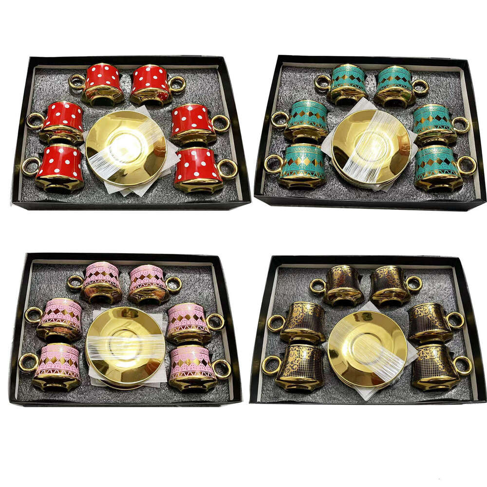 Cross-Border European Color Glaze Ceramic Turkish Coffee Cup Saucer 12-Piece Gift Box Set B2