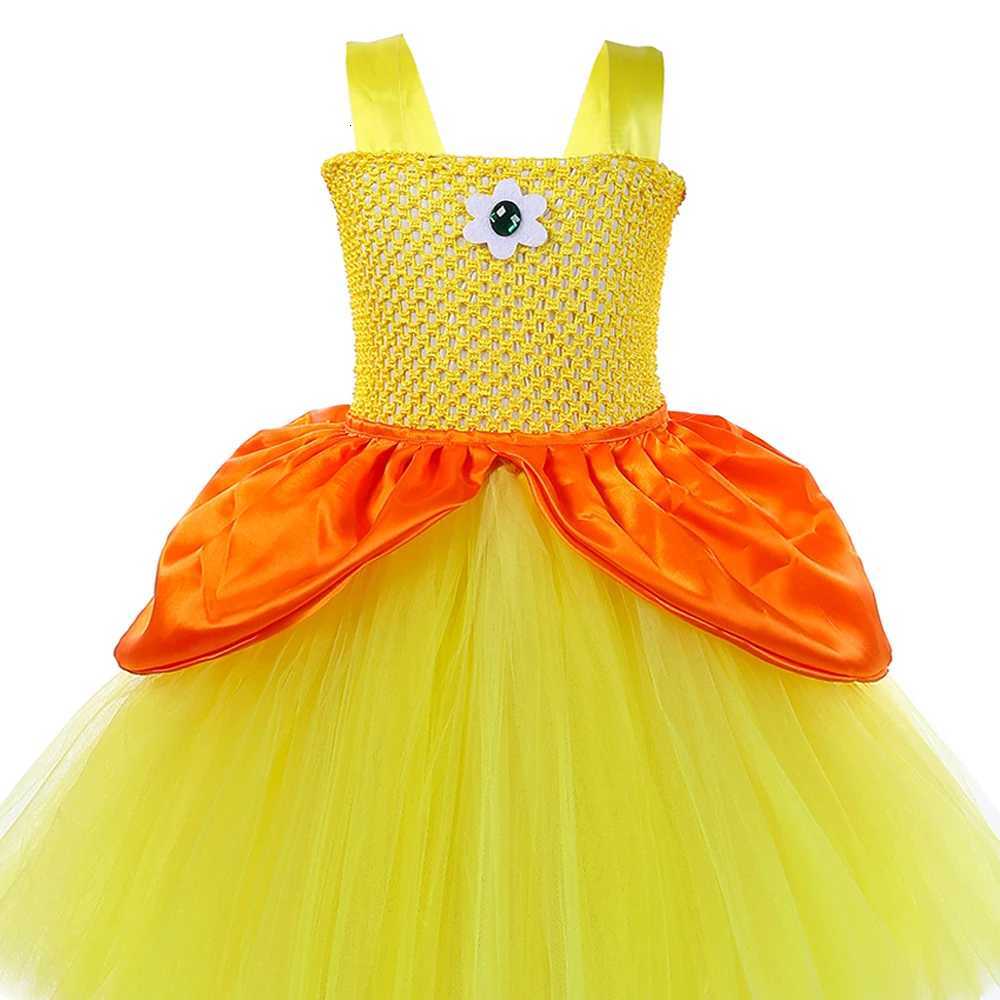 Yellow Princess Daisy Ballet Tutu Dress for Girls Birthday Party Outfit Kids Christmas Halloween Costumes with Crown Wand Gloves X251212