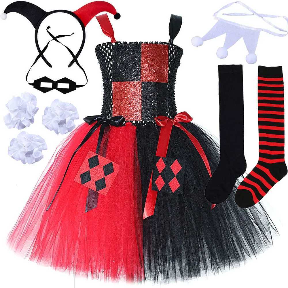 Red Black Clown Halloween Costume for Girls Circus Performance Fancy Dress for Kids Carnival Party Outfit Children Joker Clothes X251212