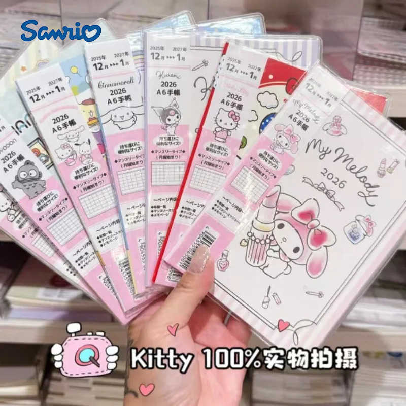 Sanrio 2026 Calendar Planner A6 Japanese-Made Notebook Melody Kuromi Cinnamoroll Pochacco Hangyodon Planner Toys Friends Birthday Gifts H251212