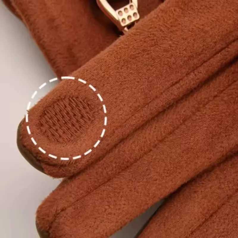 Winter Korean Elegant Synthetic Leather Gloves for Women Waterproof Fleece Lining Warm Touch Screen Waterproof Windproof Gloves Y251211