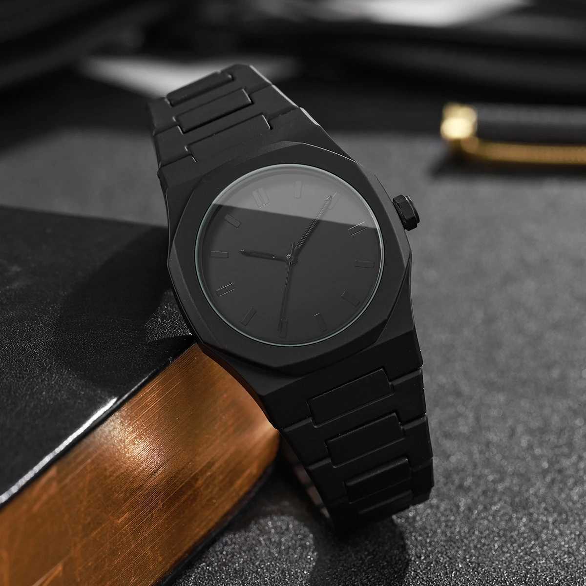 2pcs Fashion Men Business Watches Casual Plastic Band Males Quartz Wristwatch Beads Bracelet Set Reloj HombreWithout Box Y251212