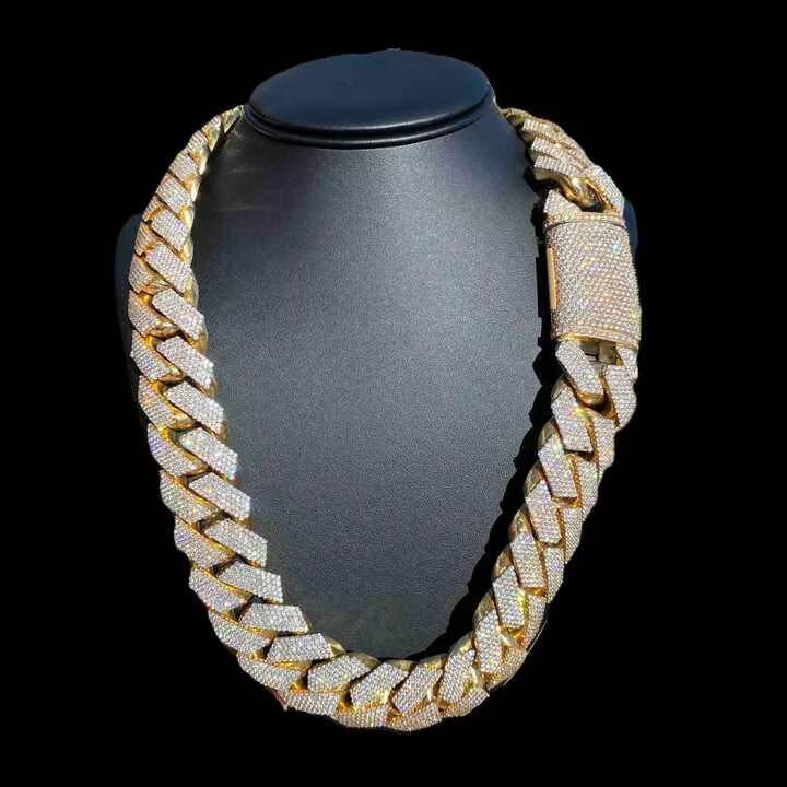 Iconic Unisex 925 Silver Cuban Link Chain Rappers Hip Hop Style Brilliant Cut Lab Grown Diamonds Yellow Gold Material Necklaces