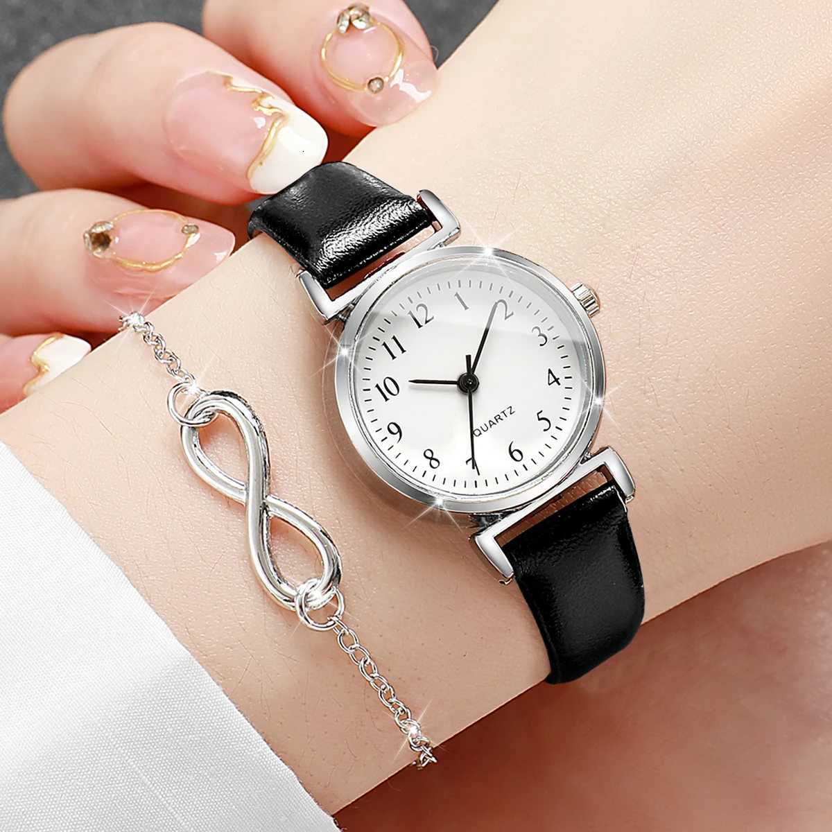 3PCS Fashion Small Arabic Dial Women Watches Ladies Leather Strap Quartz Wristwatch Jewelry Set Without Box Y251212