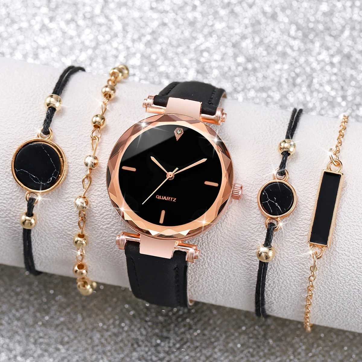 5/6PCS Fashion Women Watches Bracelets Set Casual Leather Band Ladies Quartz Watch Relogio FemininoWithout Box Y251212