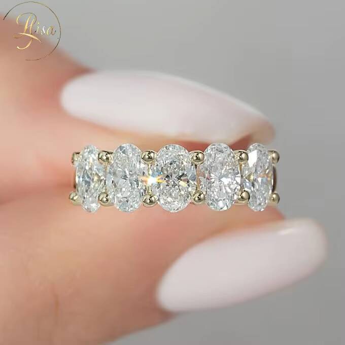IGI Certified Oval Cut Lab Grown VVS Diamond Wedding Ring Hot Selling Yellow Gold and 925 Silver Band Fine Womens Jewelry