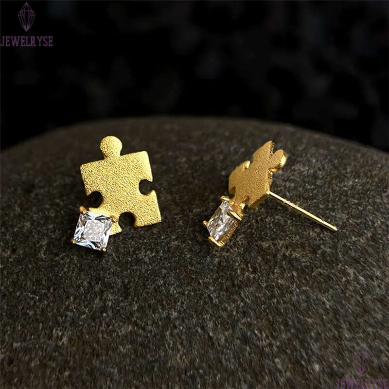 original puzzle 18k gold designer stud earring for woman AAA cubic zirconia ear clip luxury earrings womens jewelry S925 silver needle party girls fri