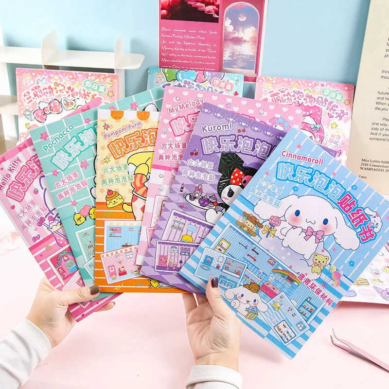 Sanrio New Creative Kuromi My Melody Bubble Sticker Book Kawaii Quiet Book 3D Bubble Scene Sticker Book Girls Handmade Gift Toys H251212