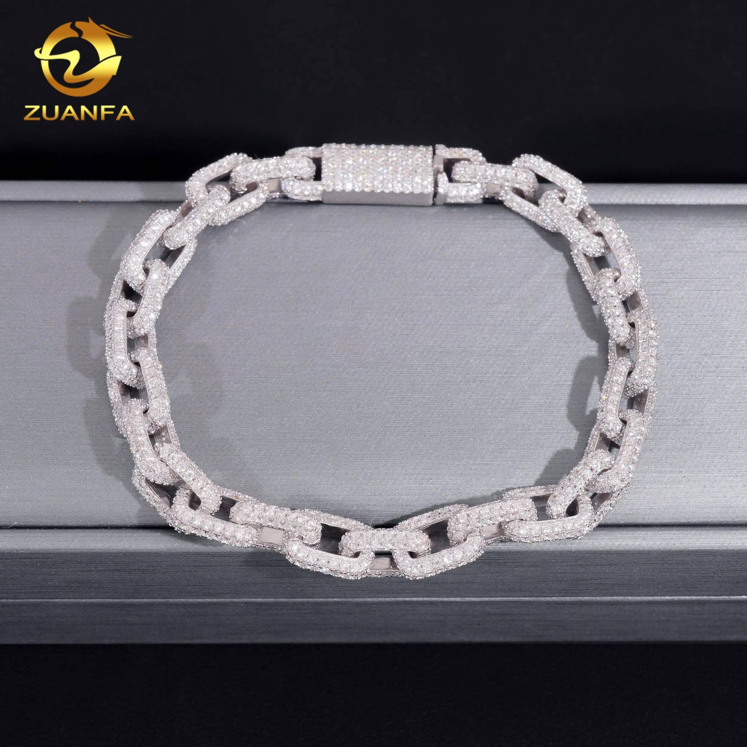 Daily Hip Hop Jewelry Iced Out Square Chain Bracelet Necklace 82mm Rolo Chain Cuban Link Chain Moissanite Cuban Link Bracelet