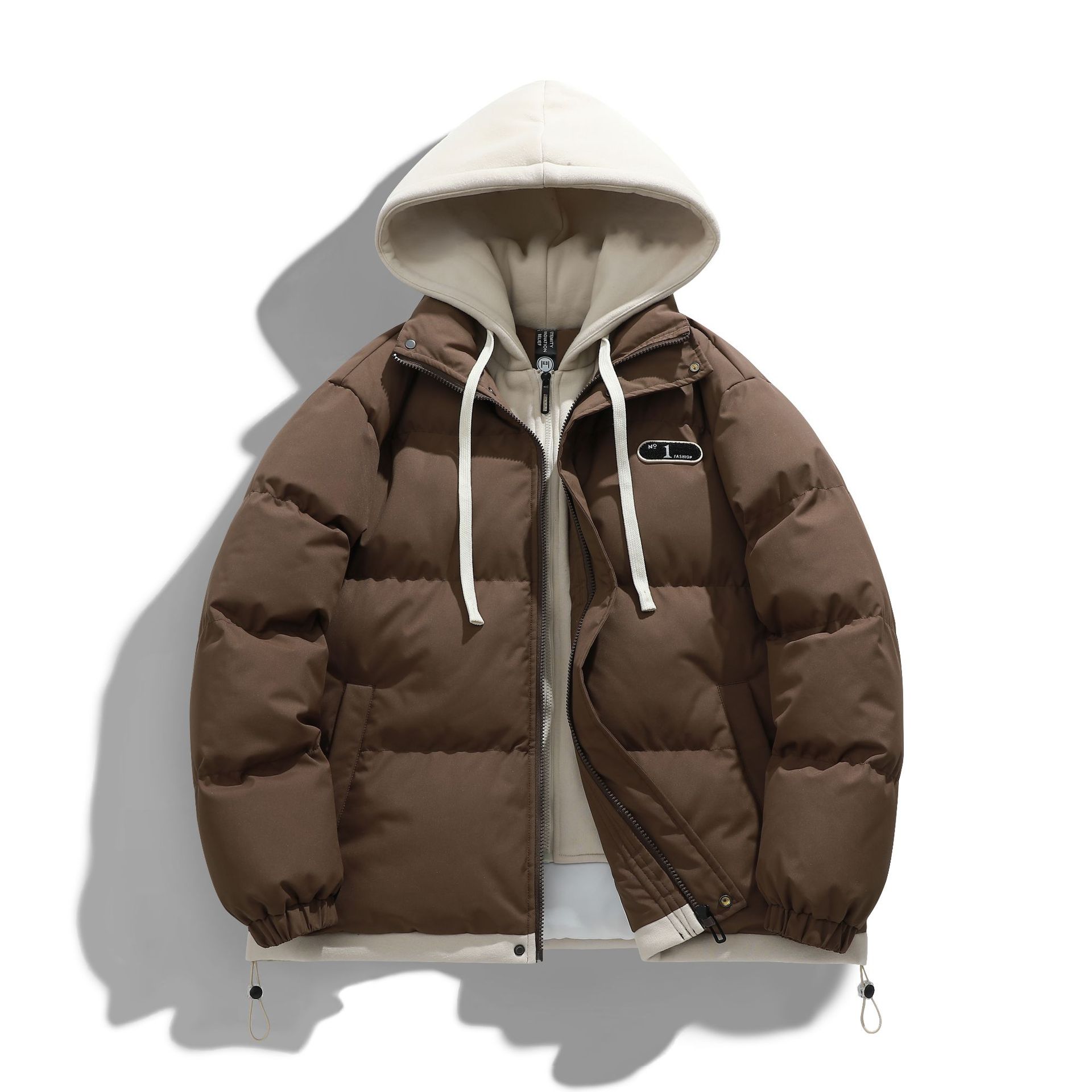 Men's Hooded Cotton Padded Coat: Trendy, High-End, Warm Winter Outerwear, Teenager Fake Two-Piece Down Cotton Jacket