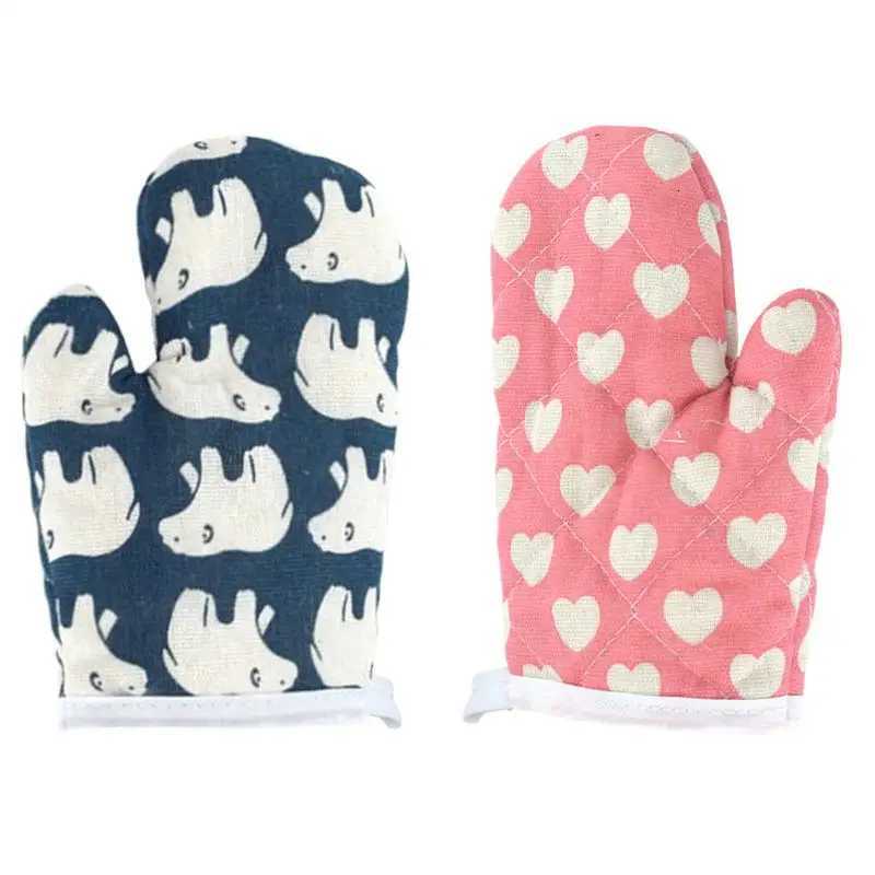 Cute printed Pattern Kids Oven Mitts Heat Resistant Cooking Mitts Anti Scald Baking Gloves Childrens Kitchen Microwave Gloves H251212