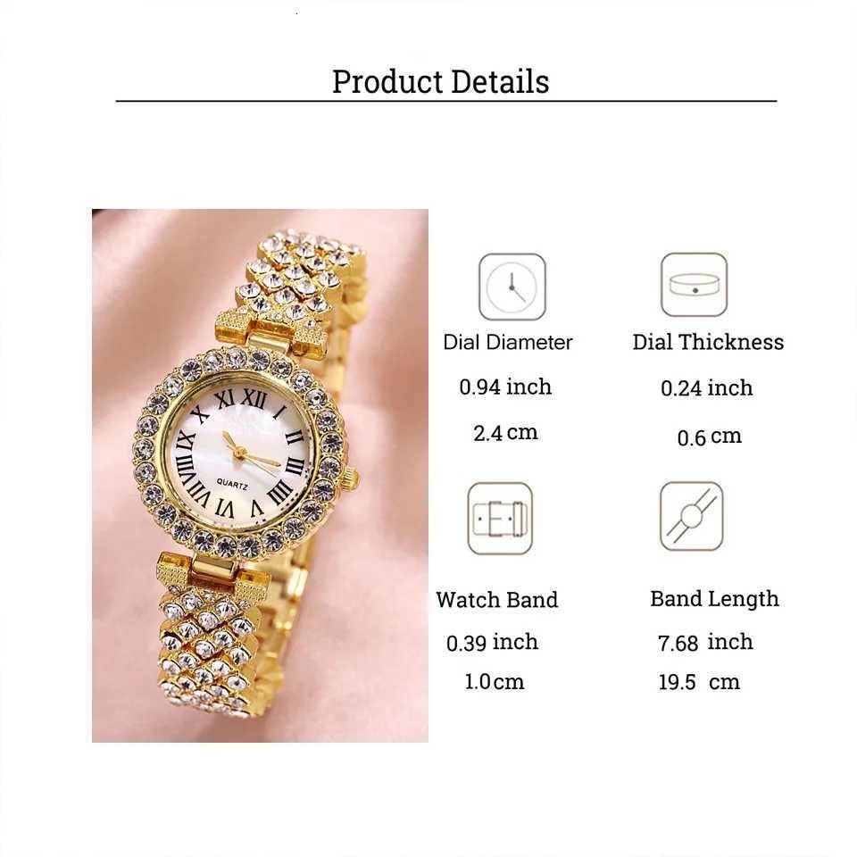 Luxury and fashion full diamond Womens quartz watch and jewelry 5-piece set suitable for everyday wear Thanksgiving and Chris Y251212