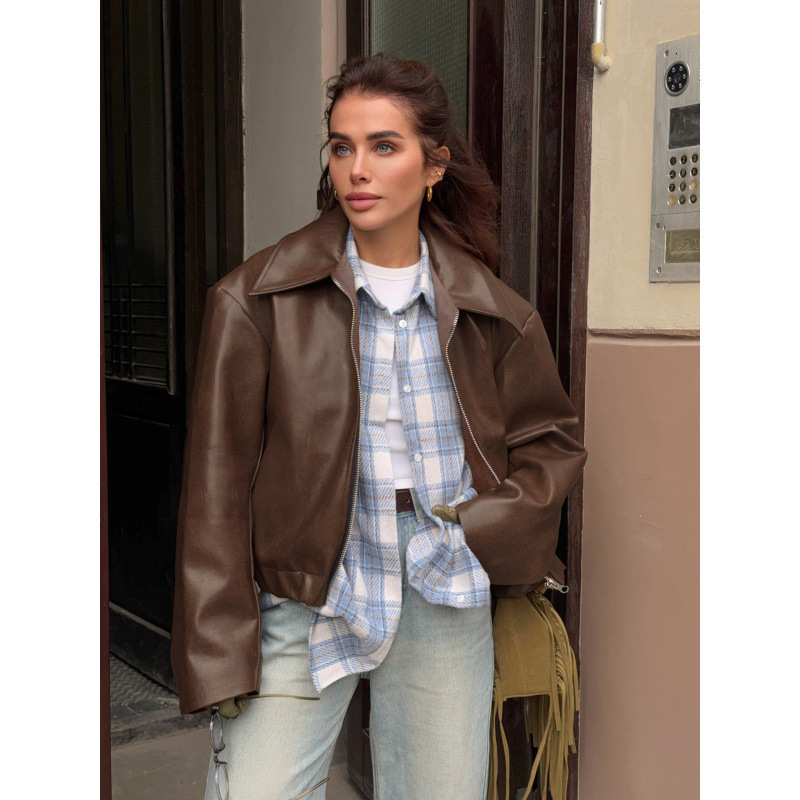 2025 Autumn Winter Loose Fashion Leather Jacket Womens Coat 250103