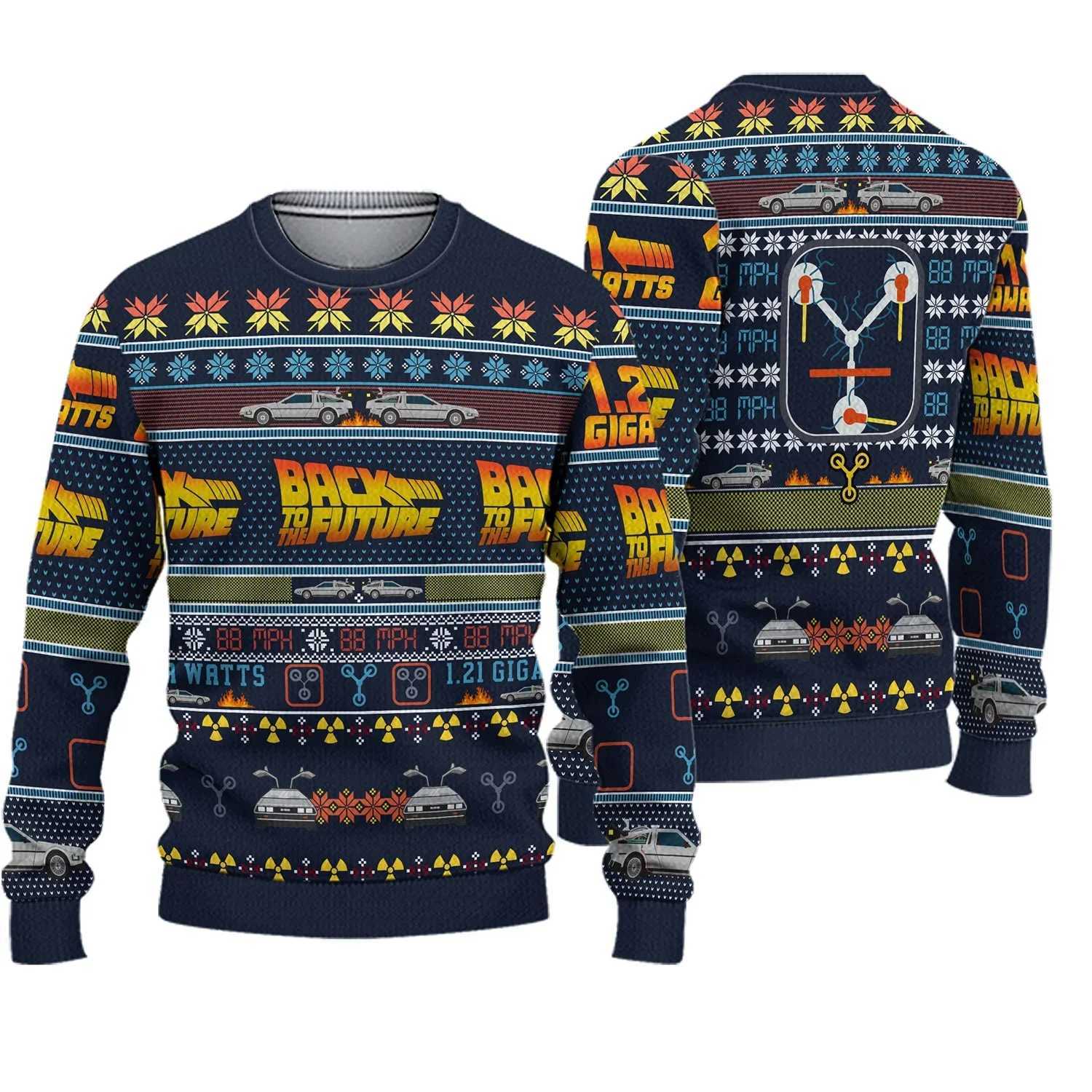 2026 autumn and winter Back To The Future Ugly Christmas sweaters cartoon anime mens and womens pullovers sportswear W251211