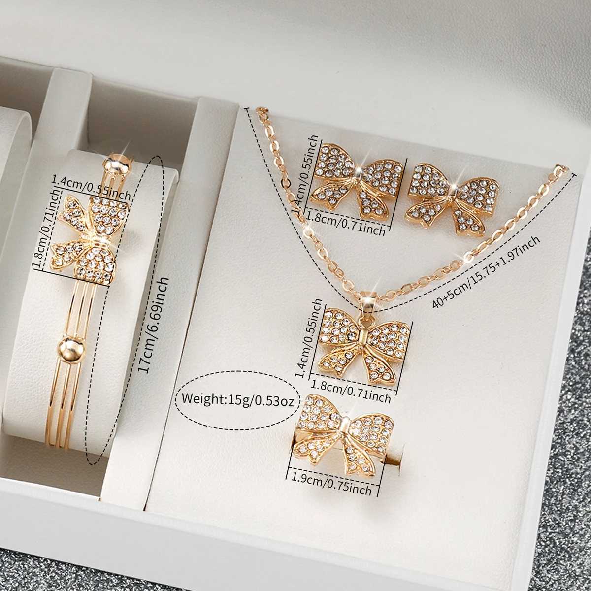 6PCS/Set Womens Watch Fashion Gold Steel Band Quartz Watches Rhinestone Bowknot Jewelry SetWithout Box Y251212