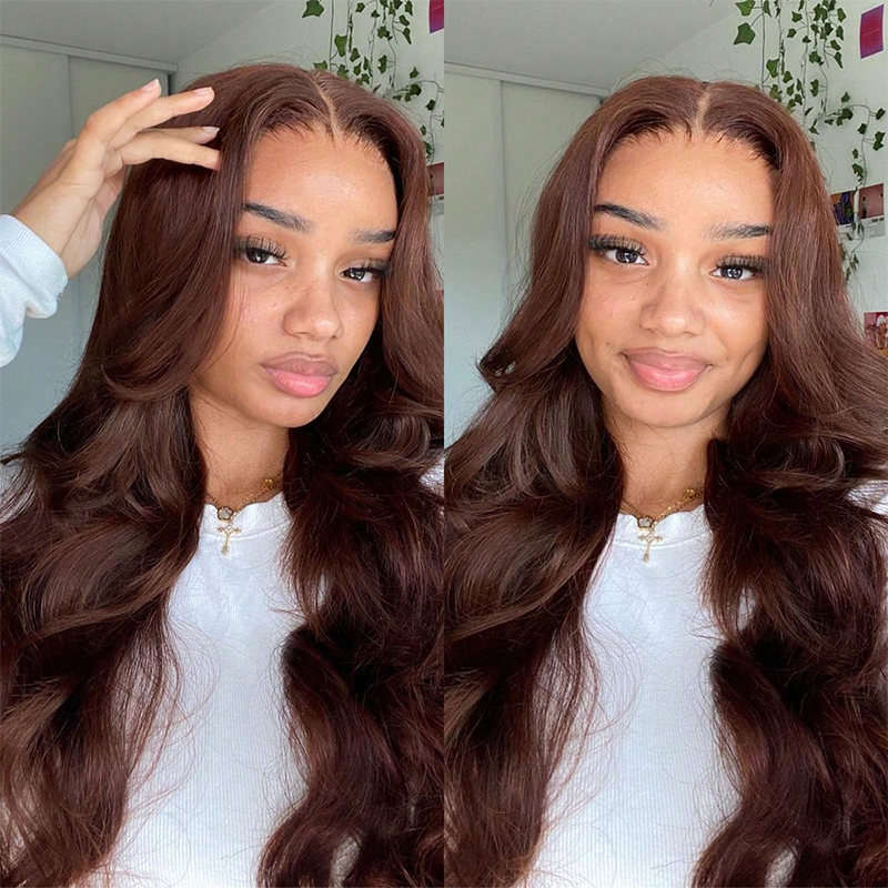 13 x 6 HD Lace Chocolate Brown Lace Front Wig with Natural Body Waves Real Human Hair for Women